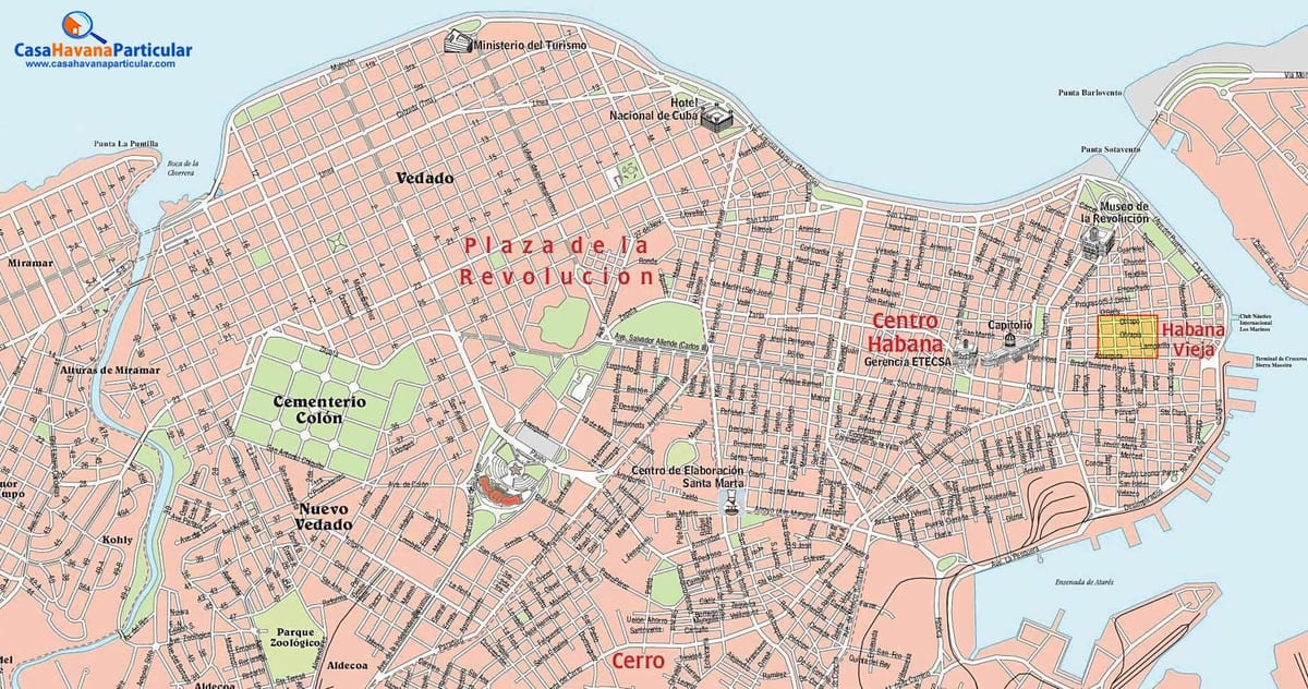 δρόμο χάρτη του παλιά Αβάνα, Κούβα